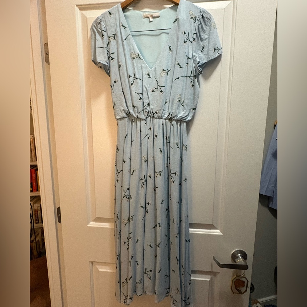 Wayf Light Blue Floral Midi Dress
